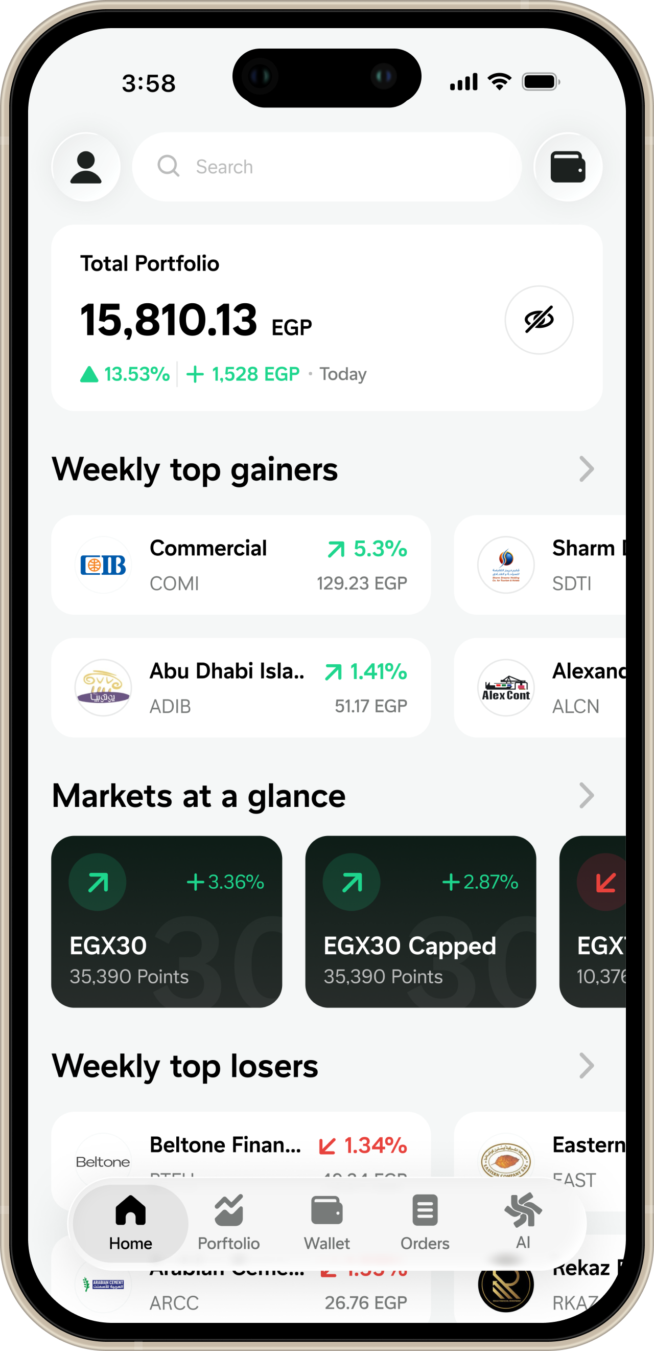 Halan Borsa app home screen